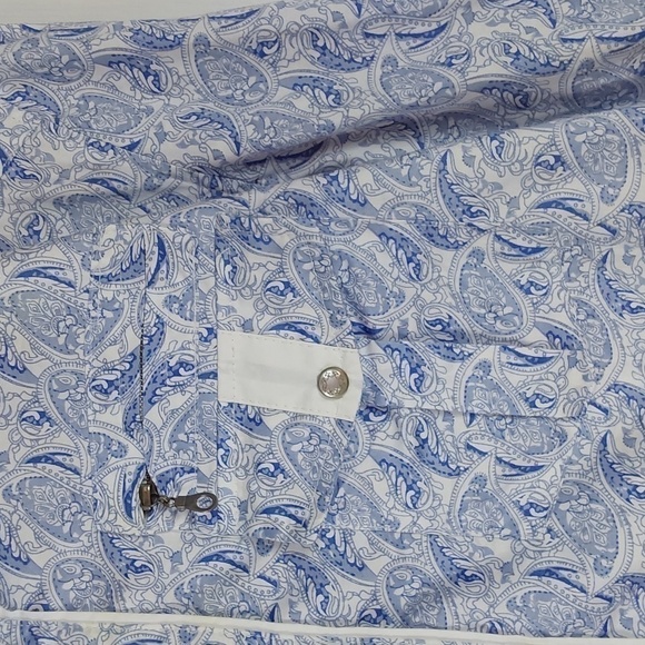 Platini- Mens Roper Western Shirt Blue & White Paisley Snap Button Down Sz.XL - Picture 3 of 11